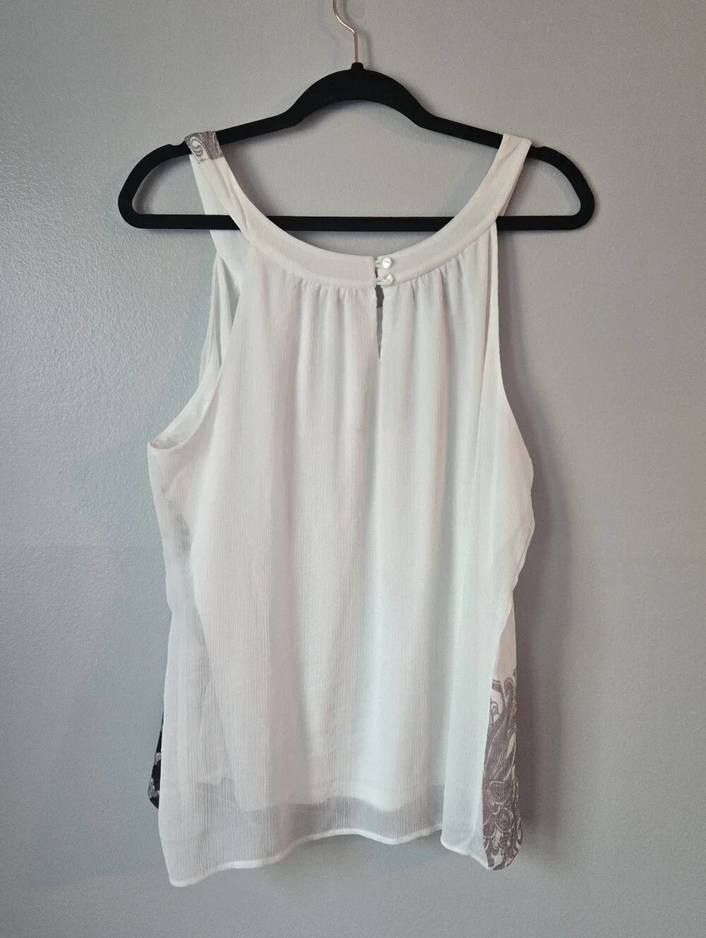 AGB Chiffon Halter Blouse Large L White Mixed Animal Print Baroque Keyhole Flaw